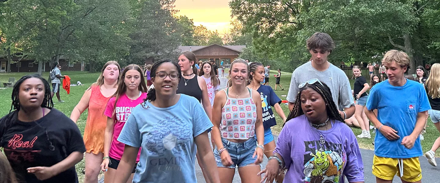 Campers dancing outside at camp